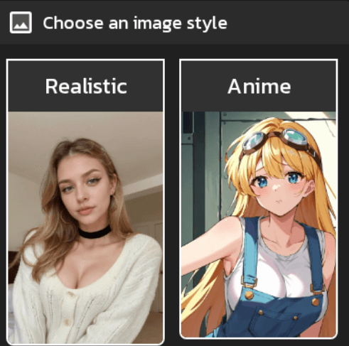 Step 1 of creating AI Girlfriend with Kupid AI: The user need to choose between realistic and anime model